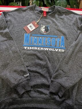 Mitchell & Ness Gray Minnesota Timberwolves Crewneck Sweatshirt with Blue Logo